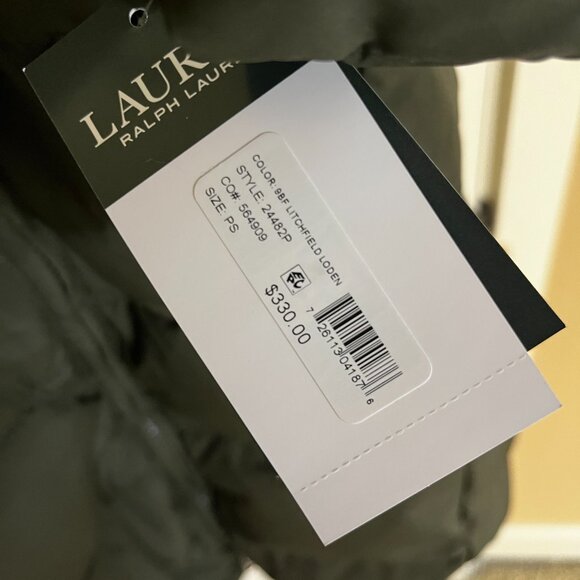 NWT Ralph Lauren women's Faux-Fur-Trim Hooded Down Puffer Coat - Olive Size PL - Picture 10 of 14